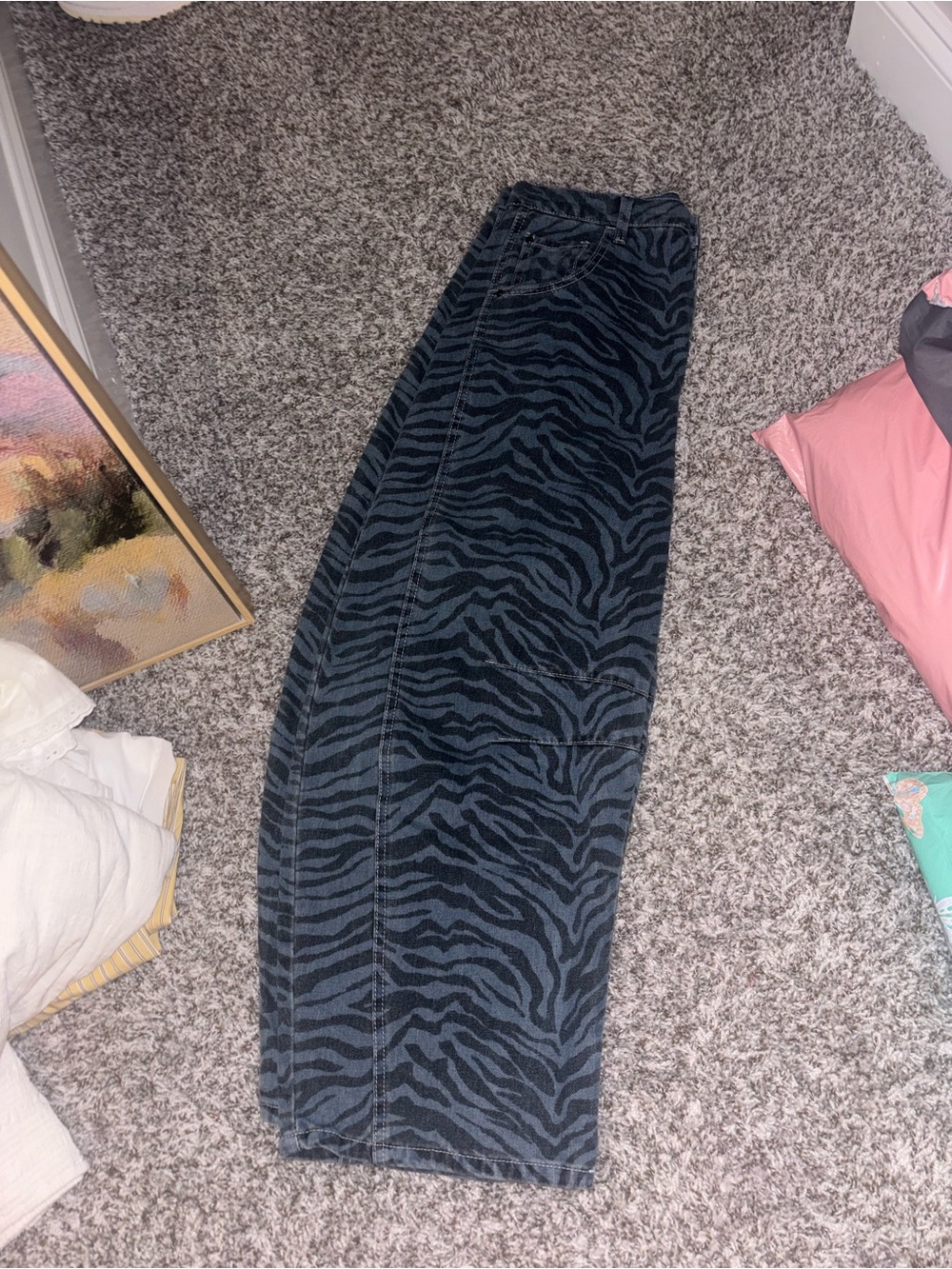 Listicle Black & Charcoal Zebra Print Barrel Jeans